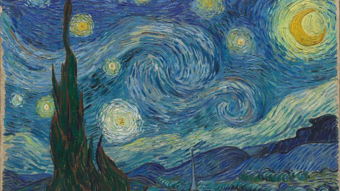 Van Gogova slika Zvezdana noć (MoMA, Njujork): plavo nebo u vrtlozima iznad sela