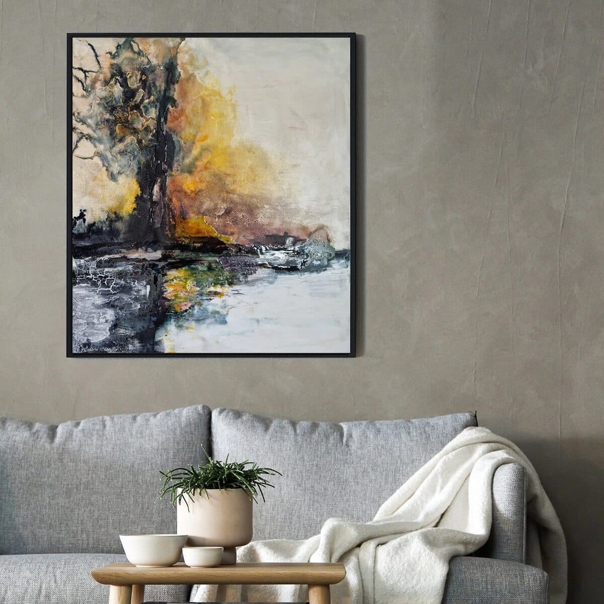 Na obali Ibra, Akril na platnu, kombinovana tehnika, 50 × 60 cm