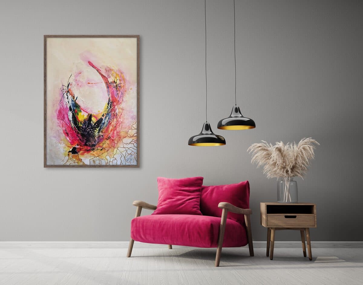 Gnezdo, Akril na lepenci, kombinovana tehnika, 100 × 70 cm