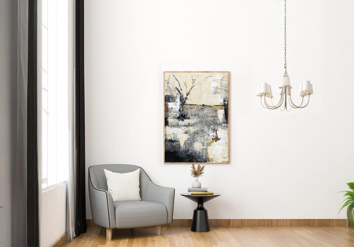 San, Akril na platnu, listići imitacije zlata, 60 × 90 cm