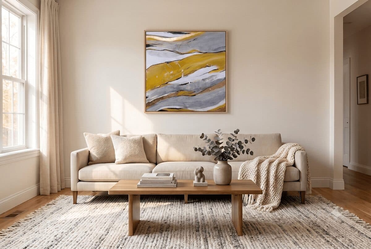 Sahara, Akril na platnu, kombinovana tehnika, listići imitacije zlata, 100 × 100 cm