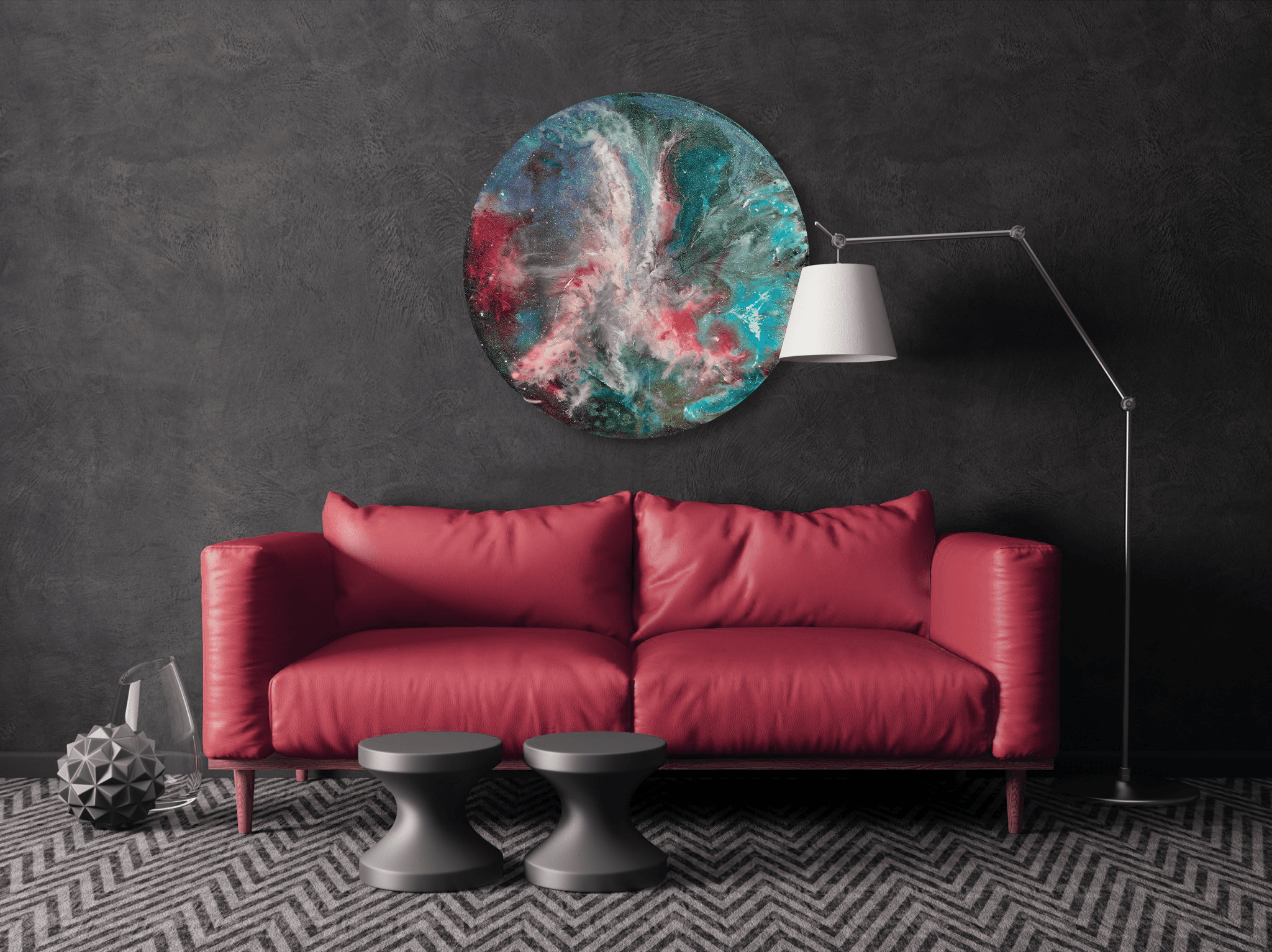Nebula, Epoksidna smola na lesonitu, 70 × 70 cm