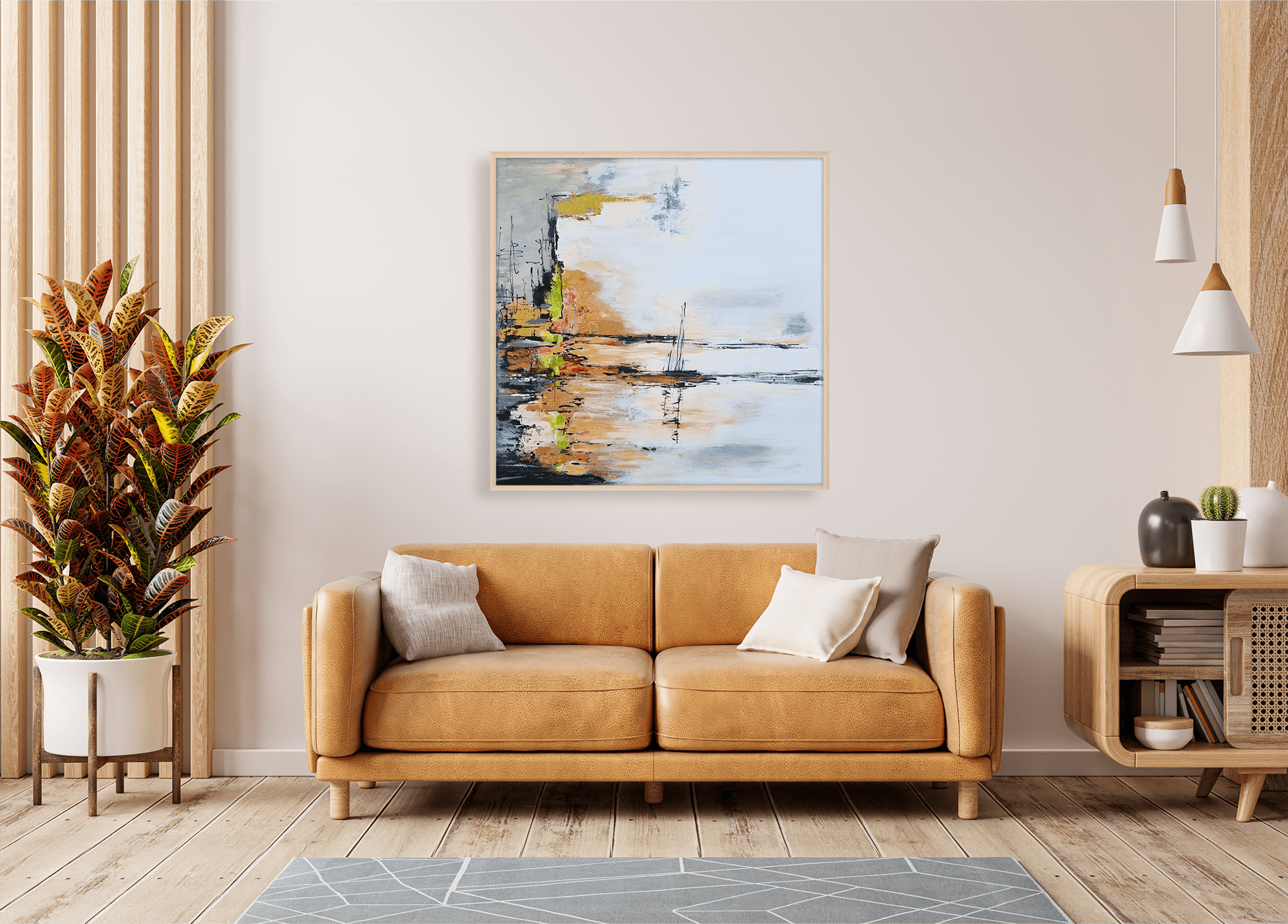 Horizont, Akril na platnu, listići imitacije zlata, 90 × 90 cm