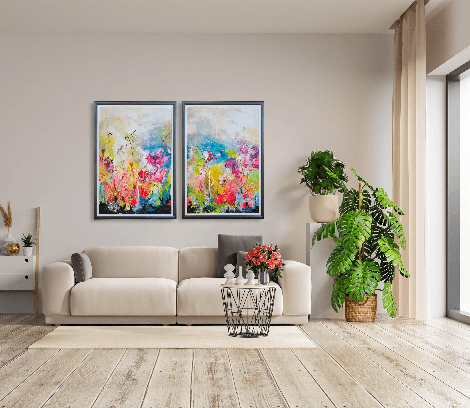 Šareni svet, Akril na lepenci, 2 × 70 × 100 cm
