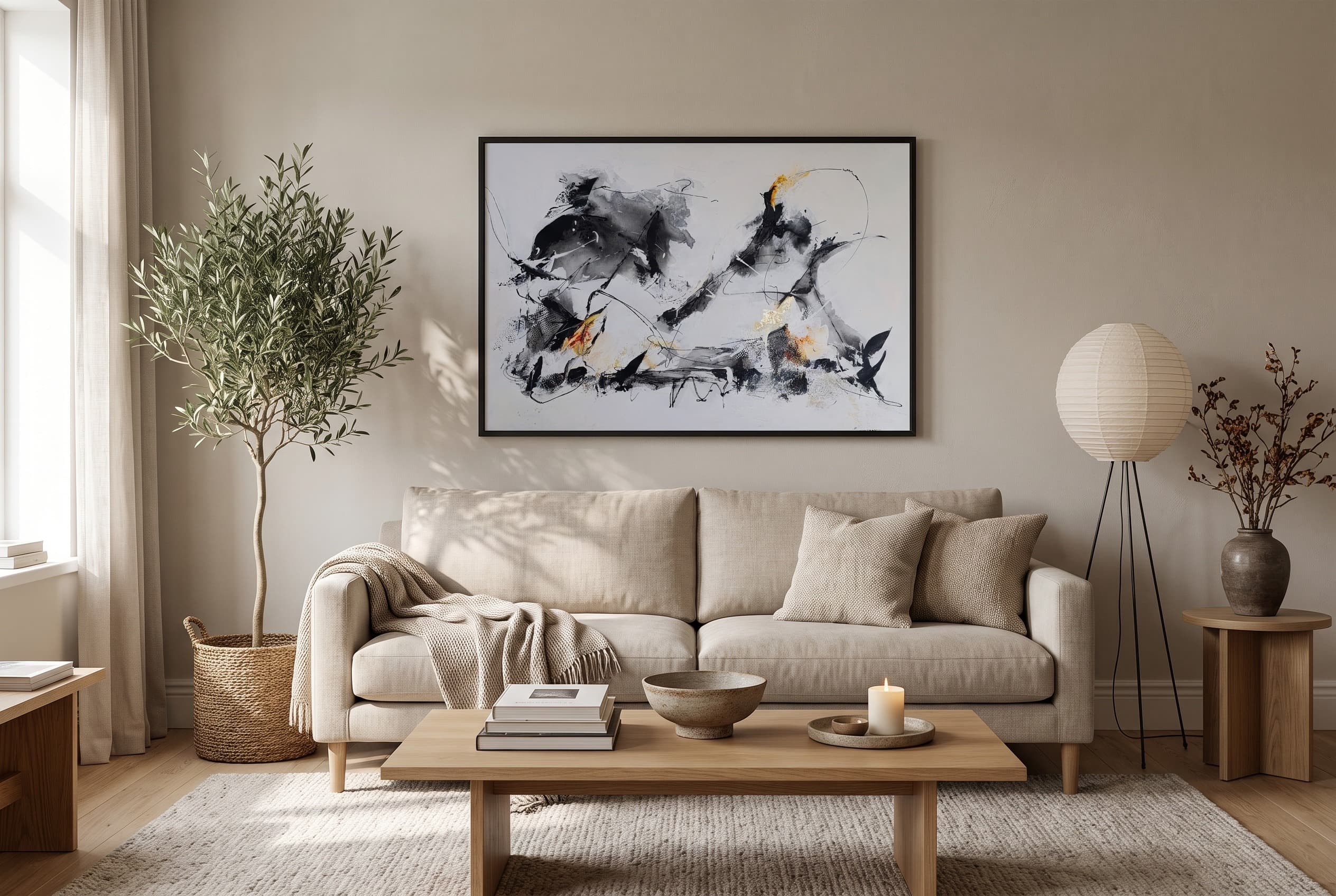 Harmonija, Akril na platnu, listići imitacije zlata, 120 × 80 cm