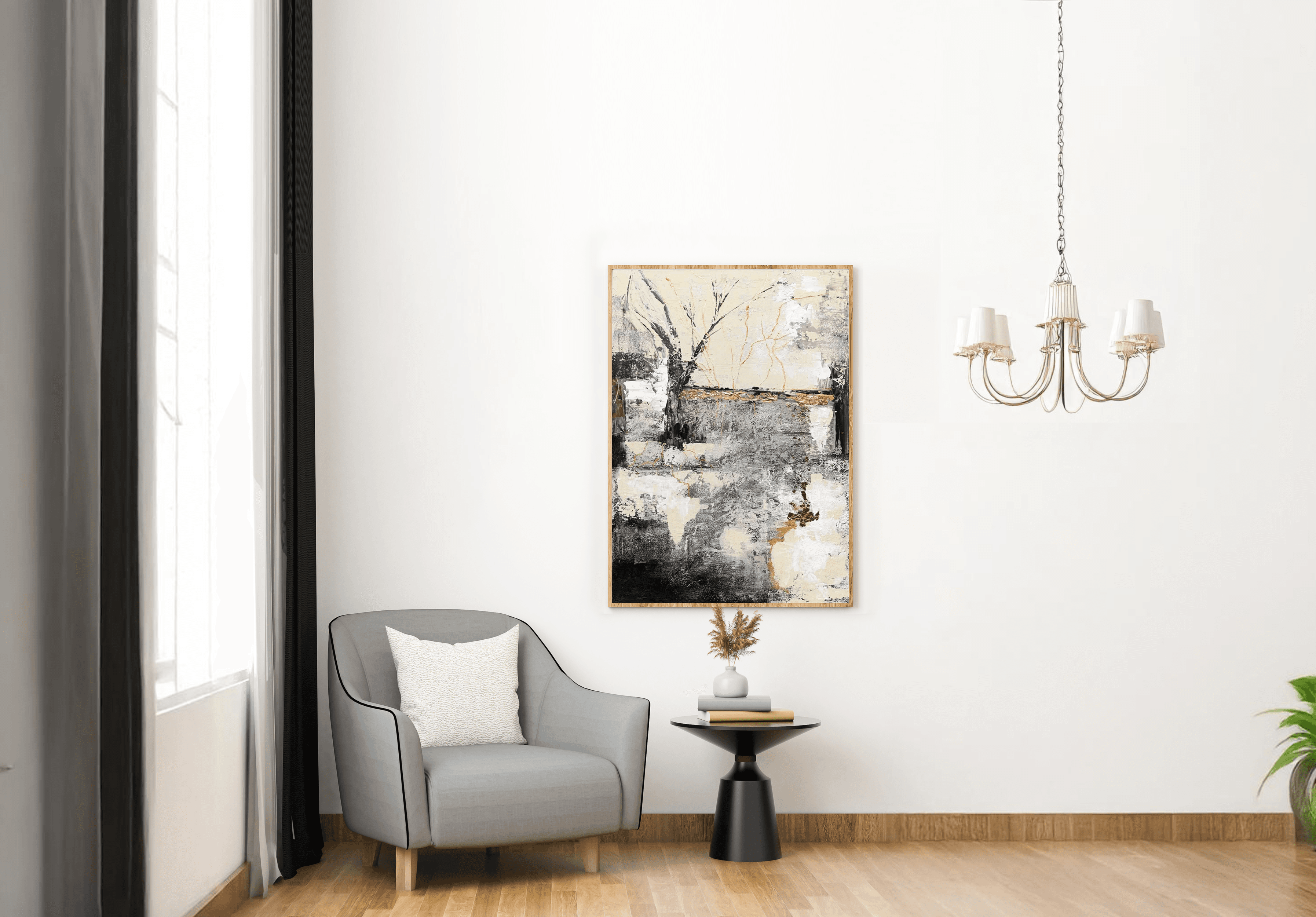 San, Akril na platnu, listići imitacije zlata, 60 × 90 cm